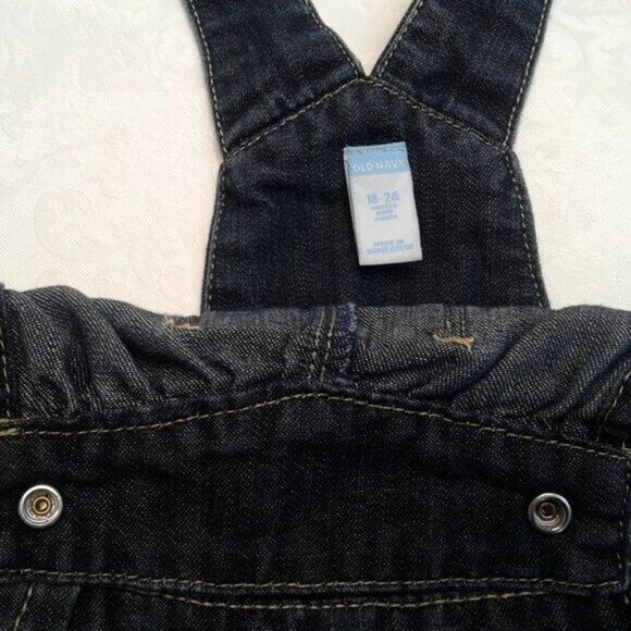 Old Navy 3 Piece Overall Jean Dress Longsleeve Onesie Bloomers Blue Pink 18-24M - Picture 5 of 12